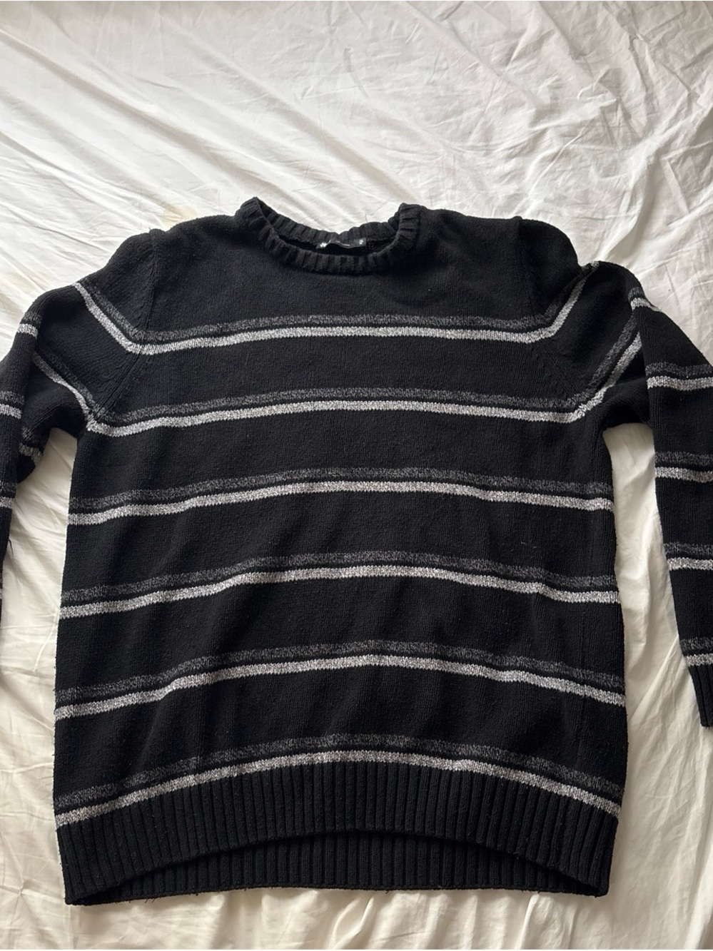 Simons Black Crewneck Sweater with Gray Stripes